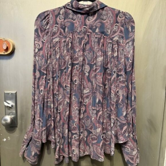 Boho Free People Modern Muse Paisley Tie-Neck Blouse - Picture 13 of 16